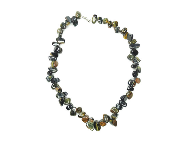 jewelry fashion beads necklace with natural stones crystals tiger eye isolated                               - Foto, afbeelding