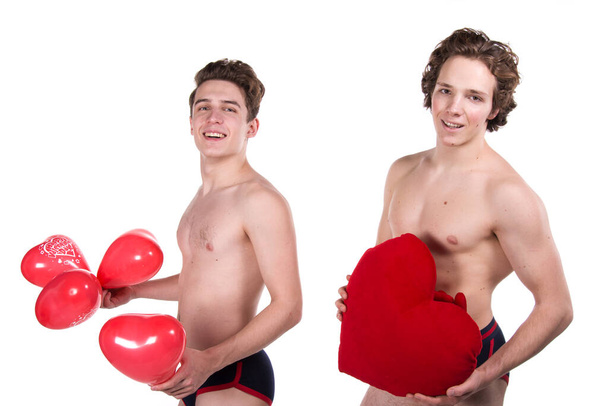 Valentine's Day. Two sexy guys. White background. - Photo, image