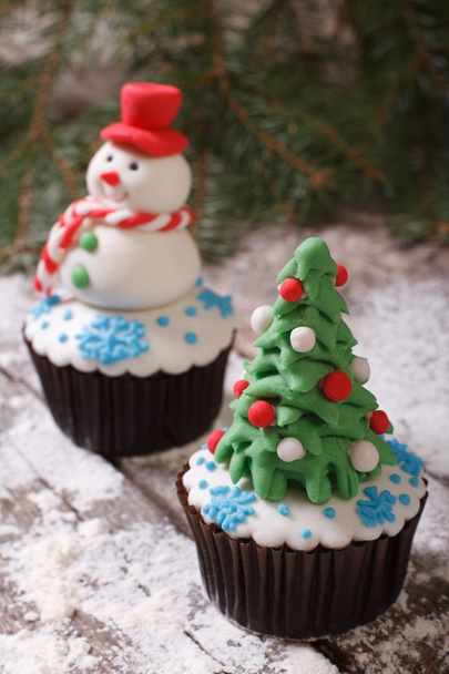 Cupcake karácsonyfa háttér hóember - Fotó, kép