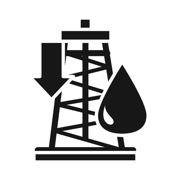 torre de petróleo abajo la economía de crisis, el precio del petróleo se estrelló icono de estilo silueta
 - Vector, Imagen