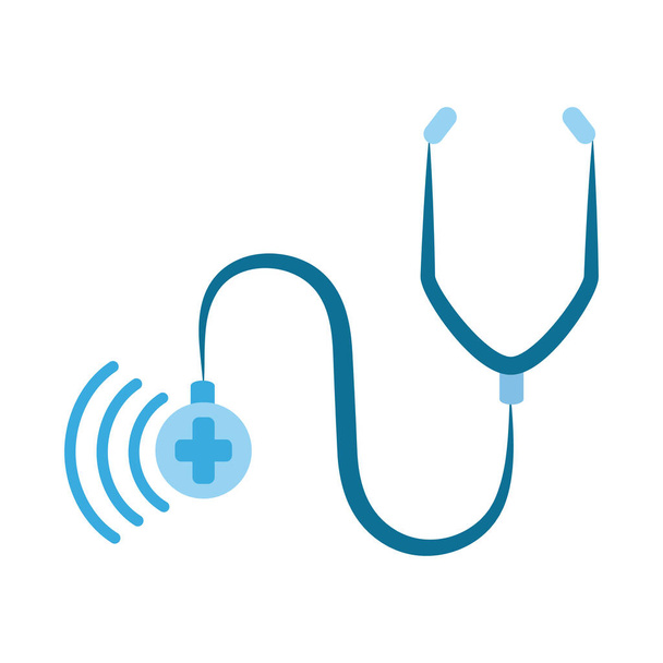 Çevrimiçi doktor, stetoskop teşhis danışmanı tıbbi koruma CVid 19, düz biçim simgesi - Vektör, Görsel