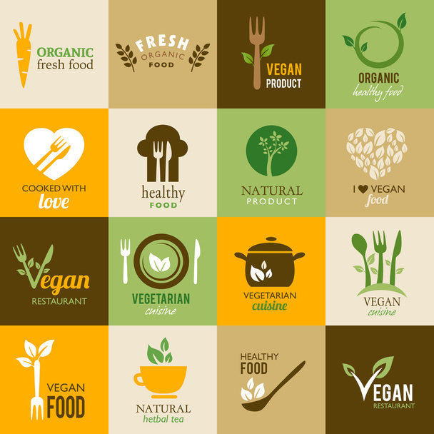Collectie van vegetarische en organische pictogrammen - Vector, afbeelding