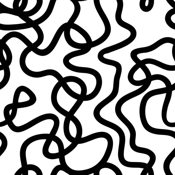 Black and white abstract seamless pattern with wavy lines - Vector, Image