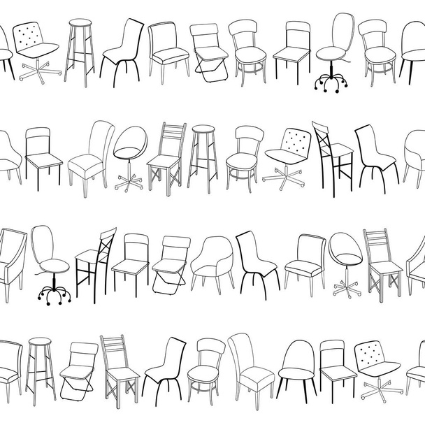  Black and white seamless pattern with chairs - Vector, Image