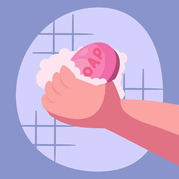Lavado de manos con barra de jabón diseño vectorial
 - Vector, Imagen