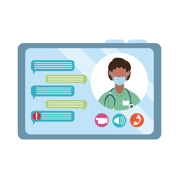 online doctor, chatting video tablet computer consultant medical protection covid 19, flat style icon - Vector, Image