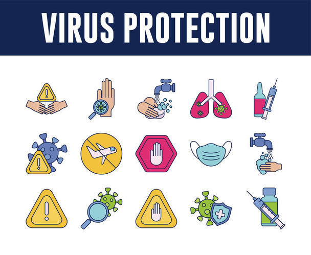 conjunto de iconos vacunación inmunización médica, línea y relleno icono de estilo
 - Vector, imagen