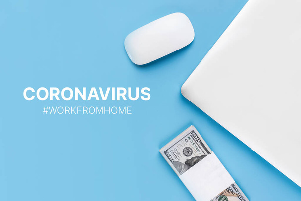 The concept of working from home. The epidemic of coronavirus. People work remotely. The office is under quarantine. Covid-19, work from home - Foto, Imagem
