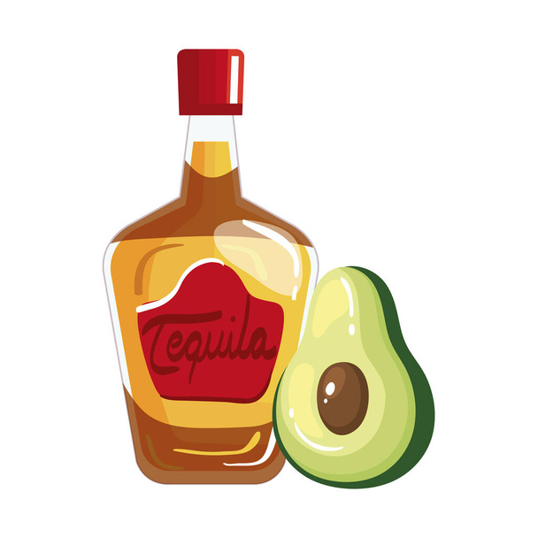 İzole edilmiş Meksika tekila şişesi ve avokado vektör tasarımı - Vektör, Görsel