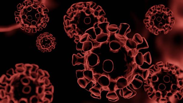 Coronavirus 3D image on red and dark colors - Photo, Image