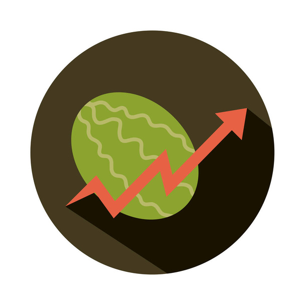 mercado de produtos de fruta melancia seta para cima, aumentando os preços dos alimentos, ícone de estilo bloco
 - Vetor, Imagem