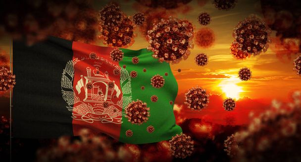 COVID-19 Coronavirus 2019-nConcept de verrouillage de l'épidémie de virus Cov avec drapeau de l'Afghanistan. Illustration 3D
. - Photo, image