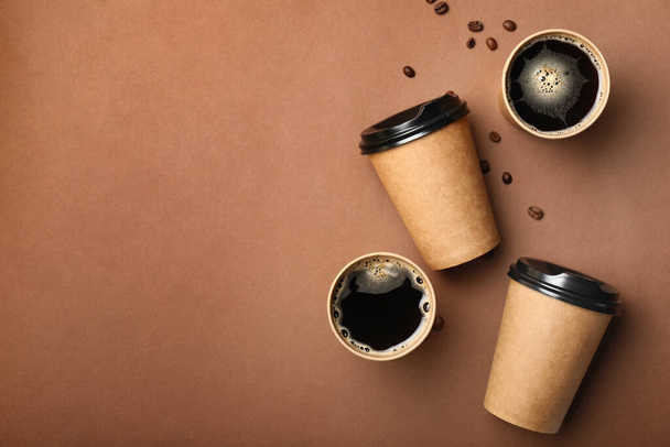 Takeaway coffee cups on color background - Photo, Image