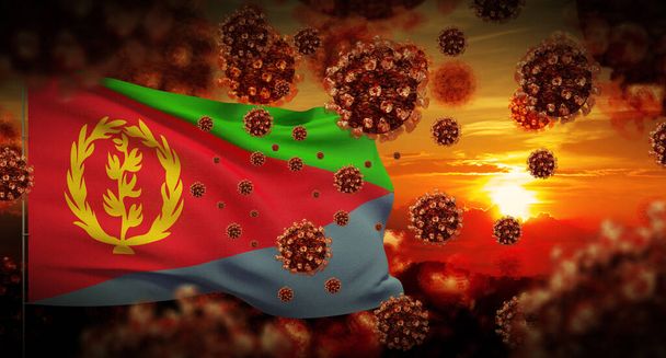COVID-19 Concepto de bloqueo de brotes de virus Coronavirus 2019-nCov con bandera de Eritrea. Ilustración 3D
. - Foto, Imagen