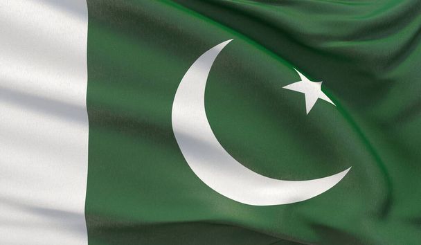 Мав національний прапор Пакистану. Waved високо деталізований 3D рендеринг. - Фото, зображення