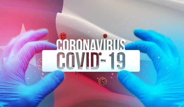 Medical Concept of pandemic Coronavirus COVID-19 outbreak with backgroung of waving flag of the states of USA. State of Texas flag 3D illustration. - Photo, Image