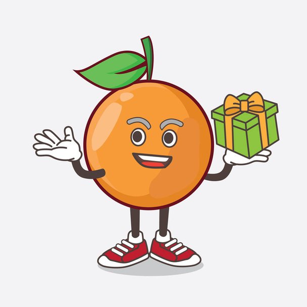 Egy illusztráció Clementine Orange Fruit rajzfilm kabala karakter egy doboz ajándék - Vektor, kép