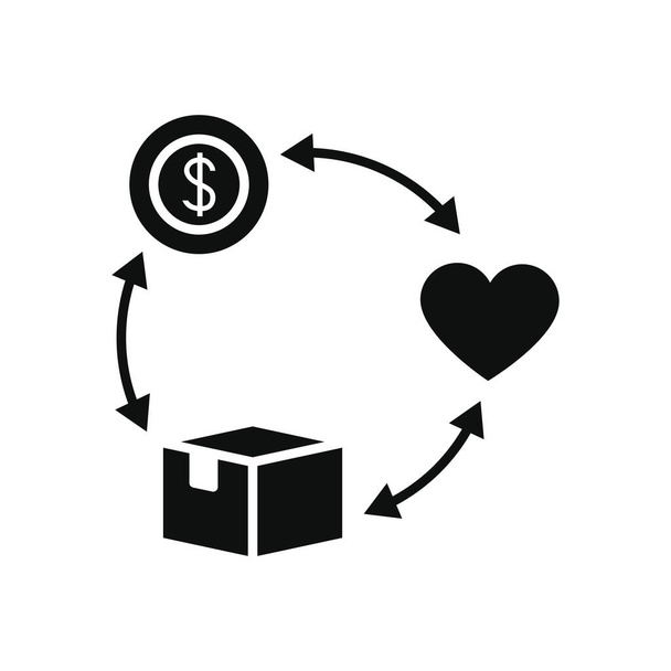 concept de charité et de don, cycle d'aide caritative avec argent, icône cœur et boîte, style silhouette
 - Vecteur, image