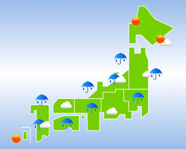 Yağmurlu hava Japonya haritası arka plan vektör çizimi. - Vektör, Görsel