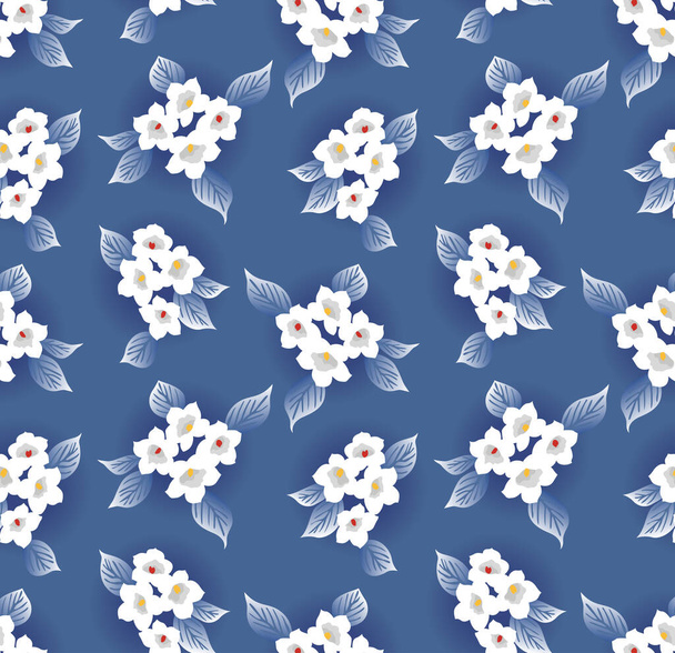 Japanischer blauer Blumenstrauß Vektor nahtloses Muster - Vektor, Bild