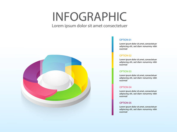 Moderní obchodní graf Infographic, vektorová ilustrace s barevným koláčovým grafem 5 možností a místo pro text  - Vektor, obrázek