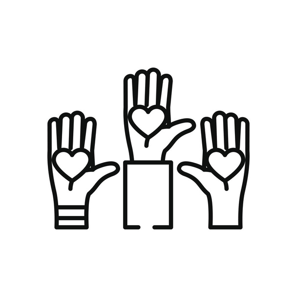 charitativní a dárcovský koncept, solidární ruce s ikonou srdce, line style - Vektor, obrázek