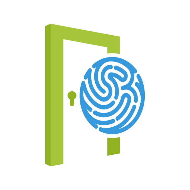 Icona illustrata con concetto, ingresso di accesso con sensore di impronte digitali
 - Vettoriali, immagini