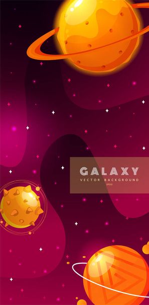 Stories template. Space background with cartoon fantasy planets. Mobile backdrop. Fantasy planets. Colorful universe. Game design. Fantasy space planets for ui galaxy game. - Vector, Image