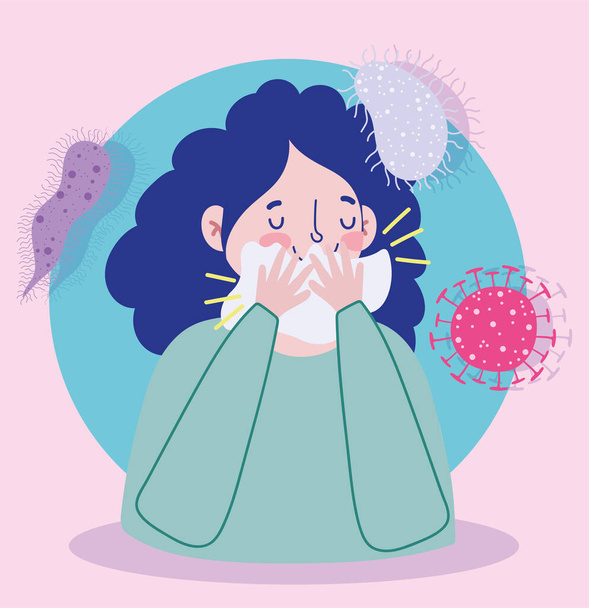 covid 19 sintomi di prevenzione tosse coprire la bocca con carta velina cura
 - Vettoriali, immagini