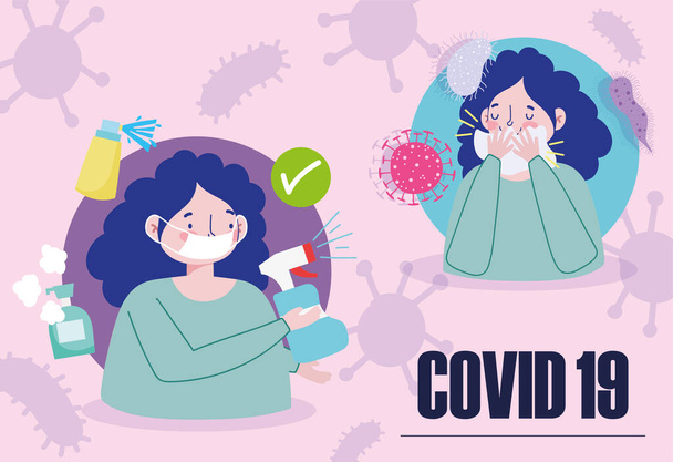 covid 19 prevention symptoms pandemic, cover with tissue paper and wearing medical mask - Vector, Image