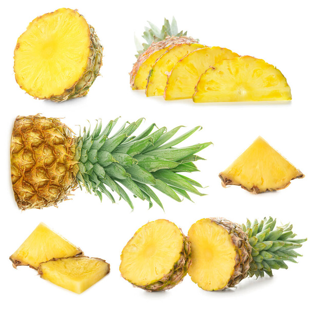 Set di ananas freschi maturi su sfondo bianco
 - Foto, immagini