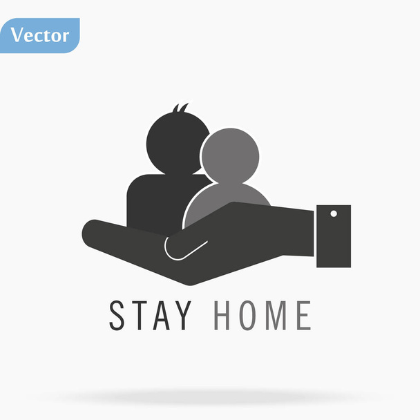 Flache Hand, die das Symbol von zu Hause zeigt - Bleiben Sie zu Hause Icon Vektor Illustration eps10 - Vektor, Bild