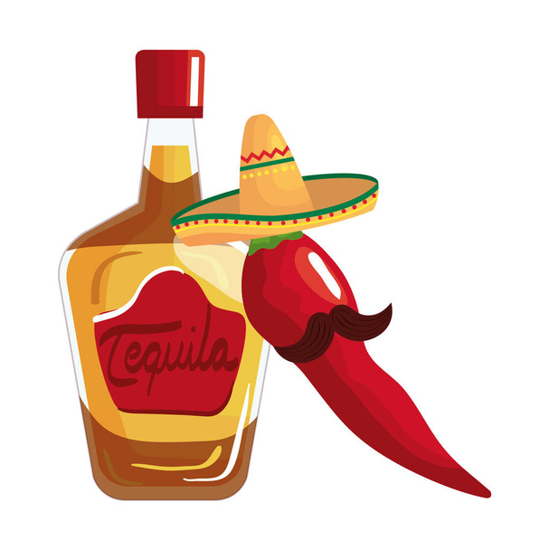 Мексиканська пляшкова чіллі з дизайном капелюха і вуса. - Вектор, зображення