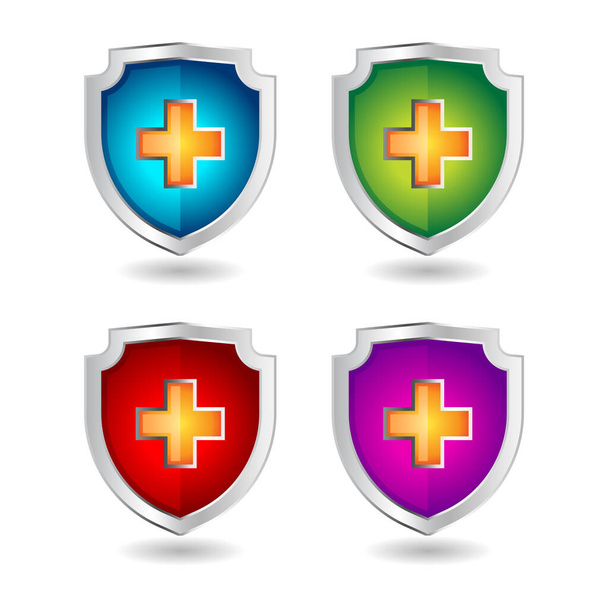 Shield badge icons set. 3D illustration of shield badge vector icons isolated on white background - Vektor, Bild