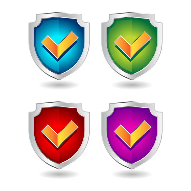 Shield badge icons set. 3D illustration of shield badge vector icons isolated on white background - Διάνυσμα, εικόνα