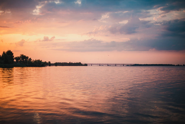 Summer landscape evening sunset Dnieper river bank - Фото, зображення