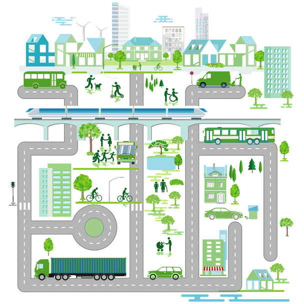 City route, municipality, city map. - vector illustration - Vettoriali, immagini