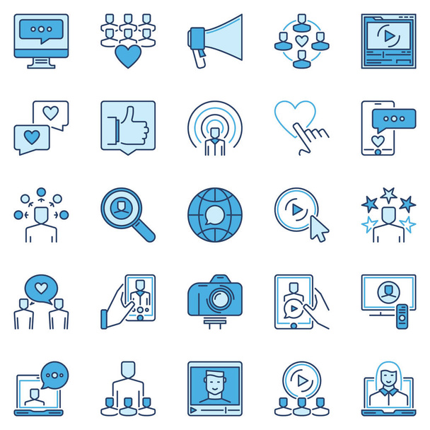 Social media influencer colored icons - vector video blog signs - Vector, afbeelding
