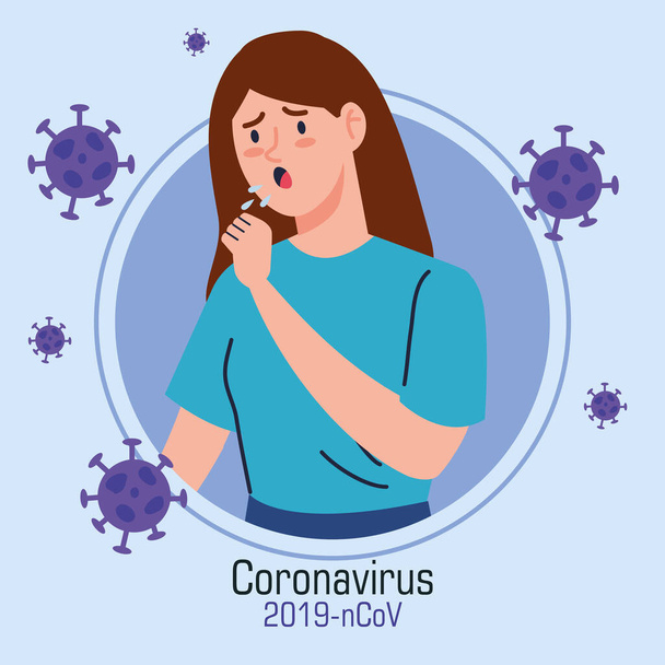 mujer tos enferma de coronavirus 2019 ncov
 - Vector, imagen
