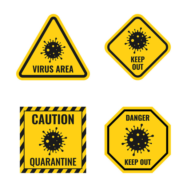 coronavirus icon set, virus danger sign, biohazard attention - Vettoriali, immagini