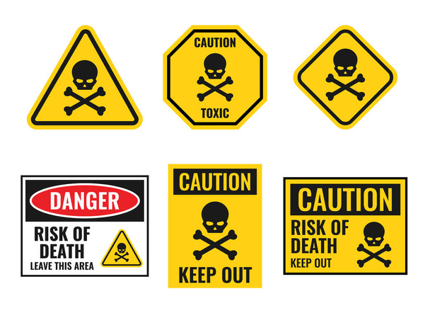 sinal de perigo com scull e ossos cruzados, conjunto de ícones de advertência
 - Vetor, Imagem