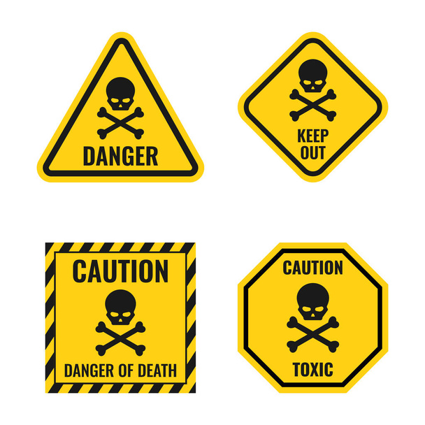 scull danger sign set, hazard warning icons - Vector, Image