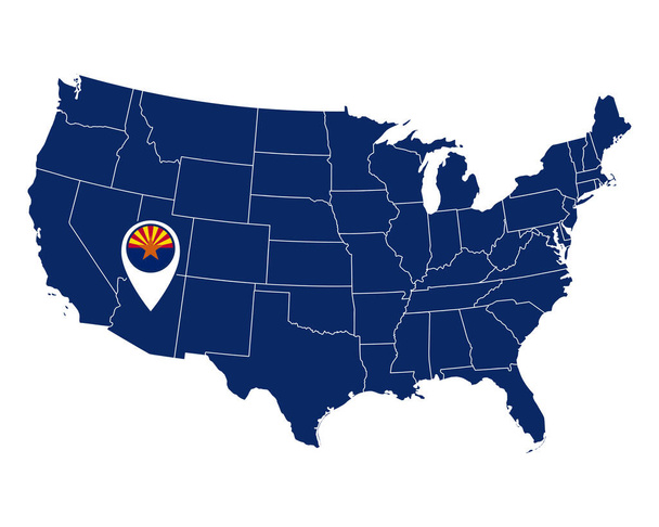 Флаг Аризоны по значку местоположения и карте США
 - Вектор,изображение