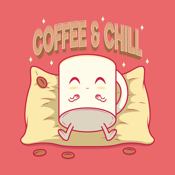Koffie en chill vector illustratie. Motivatie, werk, maandag, inspiratie design concept - Vector, afbeelding