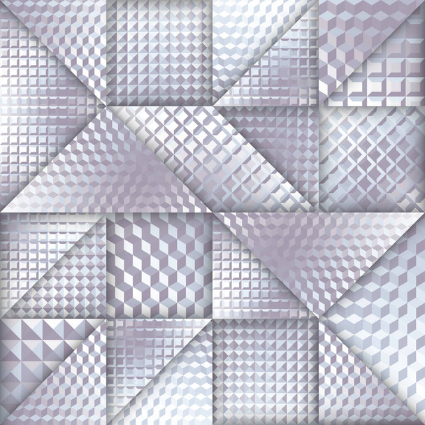 Papier gesneden vormen ontwerp patroon. Naadloze vector geometrisch patroon. Patchwork blok gelaagde stijl. - Vector, afbeelding