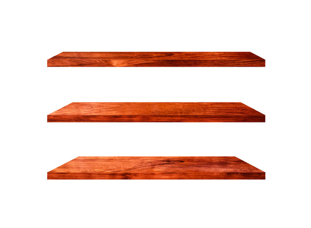 Collection of  wooden shelves isolated on white background with clipping path for design and work - Photo, Image