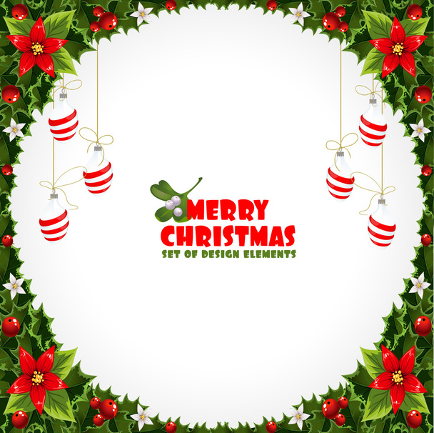 Dekoratív háttér magyal és bogyókkal Boldog karácsonyt - Vektor, kép