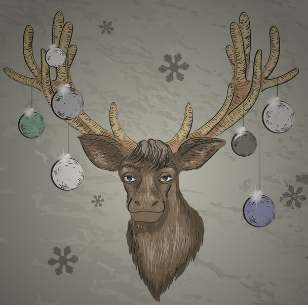 Christmas card with deer - Vector, Image