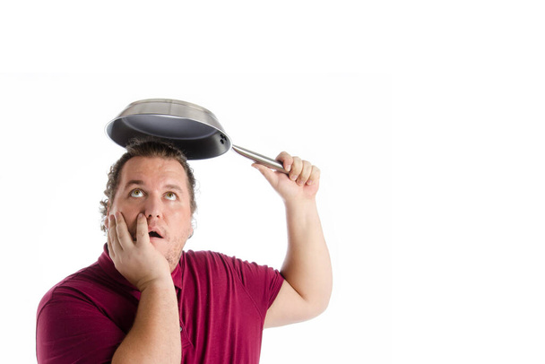 Funny fat cook. White background. - Foto, imagen