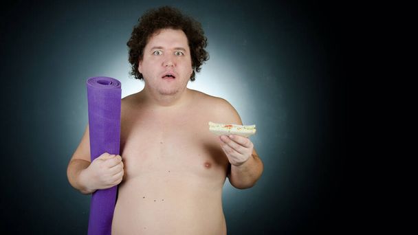 Sports nutrition, diet and healthy lifestyle. Funny fat guy. - Photo, Image